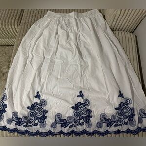 Elegant White and Blue Embroidered Skirt